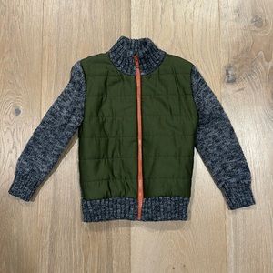 Cat & Jack Toddler Boys’ Quilted and Knit Zip-Up Sweater in Olive Green; Sz 3T